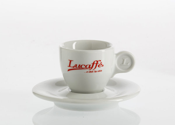 Lucaffé Tasse für Espresso weiß mit Logo in rot - Espressotasse