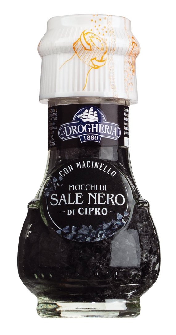 Gewürzmühle mit schwarzem Salz aus Zypern - Sale NERO macinello 50g (78,00 €*/1kg)